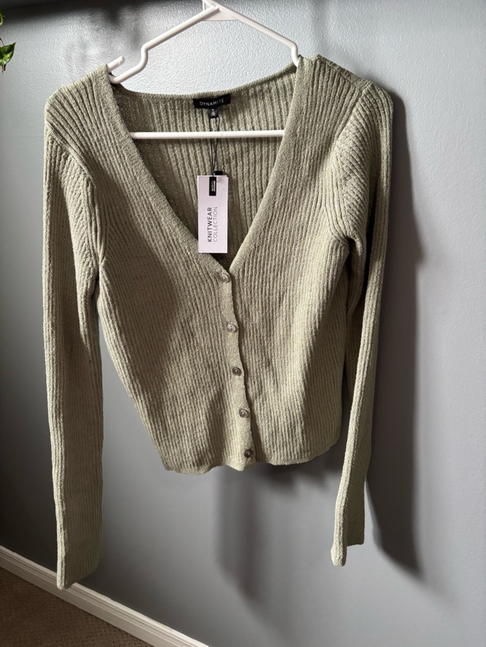 NWT Dynamite Ribbed Button-Front V-Neck Sweater